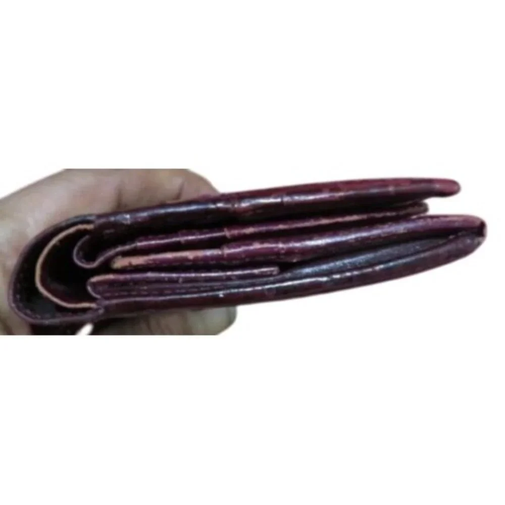 Givenchy Vintage Burgundy Ostrich Croc Embossed Leather Trifold Wallet coin case